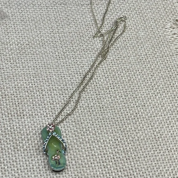 Vintage Sterling Silver Flip-Flop Pendant Necklace with Flamingo & Crystals, 18” - Picture 14 of 15